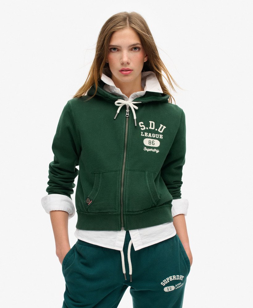 bluza z kapturem athletic essentials relaxed crop w kolorze emaliowanej zieleni