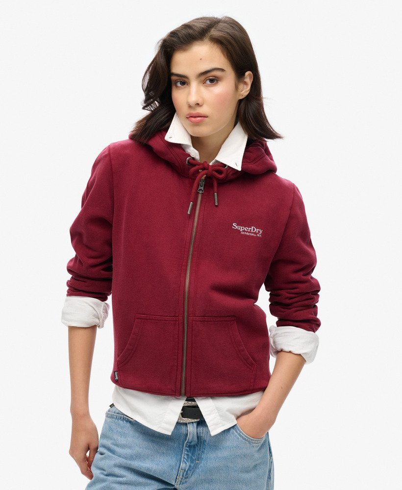 bluza z kapturem essential logo na zamek w kolorze bordowym