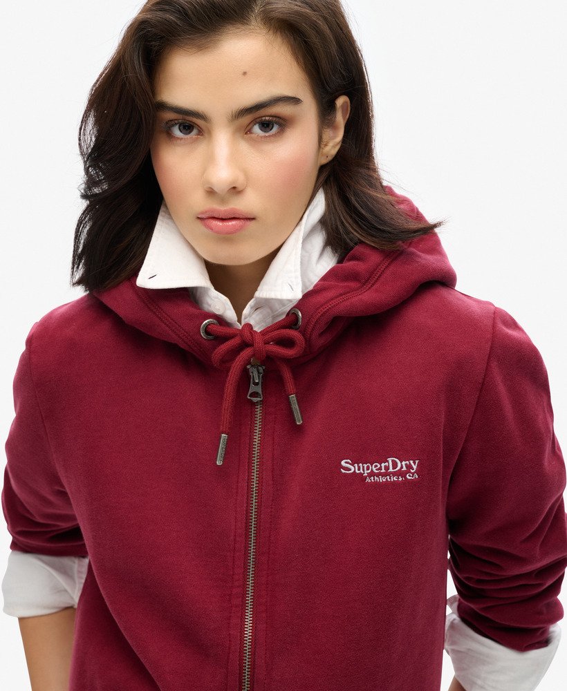 bluza z kapturem essential logo na zamek w kolorze bordowym
