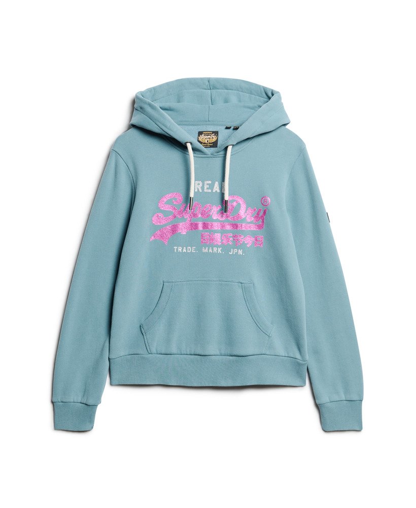 bluza z kapturem z ozdobnym logo w stylu vintage w kolorze egejskim
