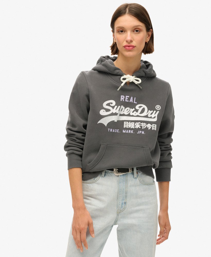 bluza z kapturem z ozdobnym logo w stylu vintage w kolorze spranej czerni