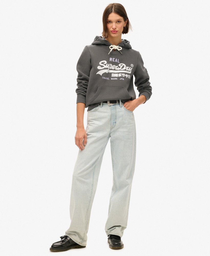 bluza z kapturem z ozdobnym logo w stylu vintage w kolorze spranej czerni
