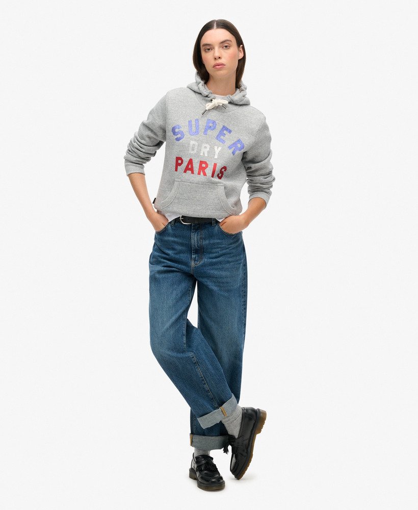 bluza z kapturem z nadrukiem i logo w kolorze szarym i melanżowym