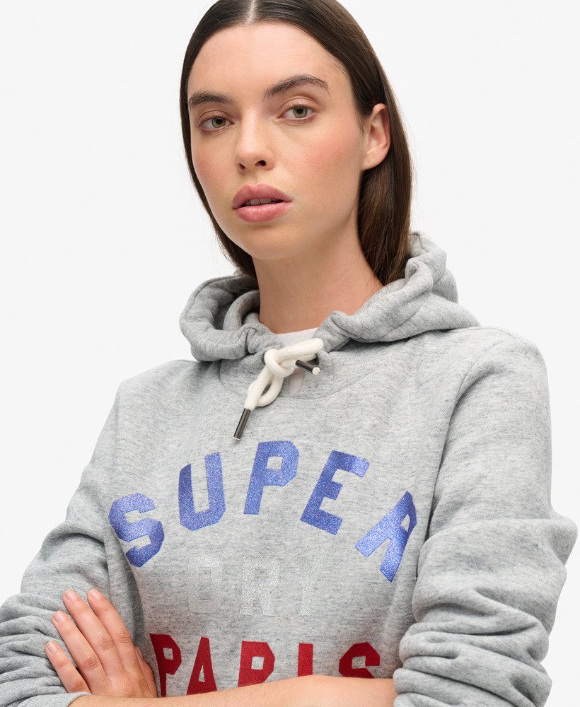 bluza z kapturem z nadrukiem i logo w kolorze szarym i melanżowym