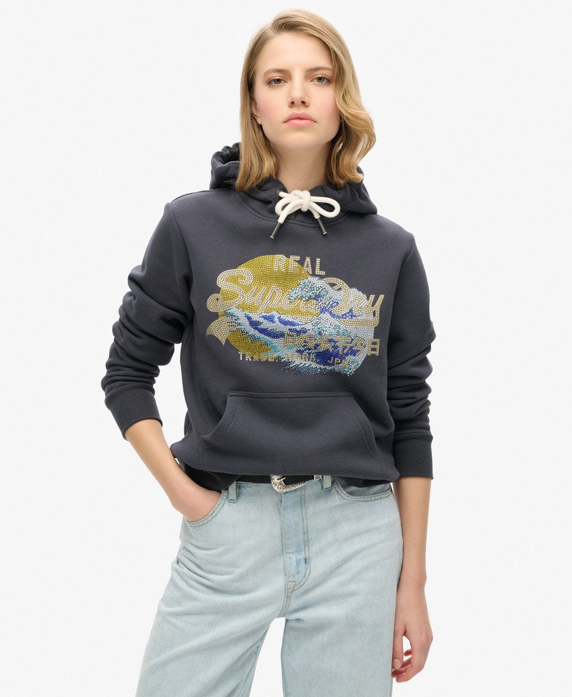 bluza z kapturem tokyo vintage z graficznym logo w kolorze hebanowym