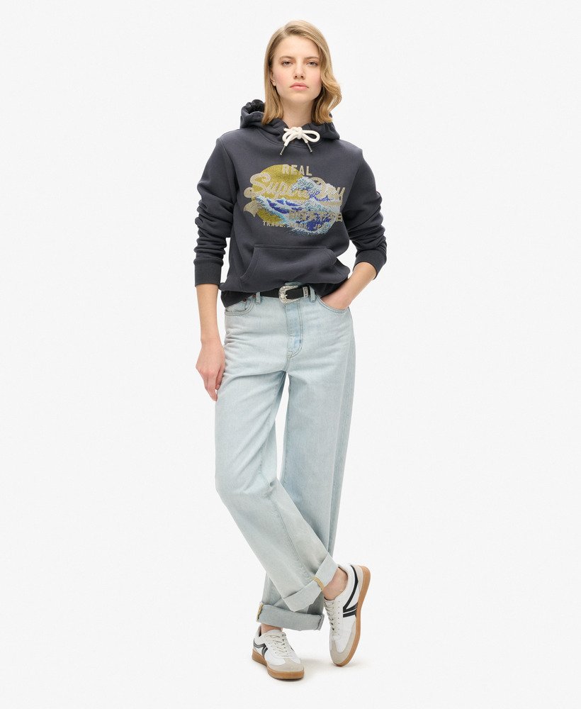 bluza z kapturem tokyo vintage z graficznym logo w kolorze hebanowym