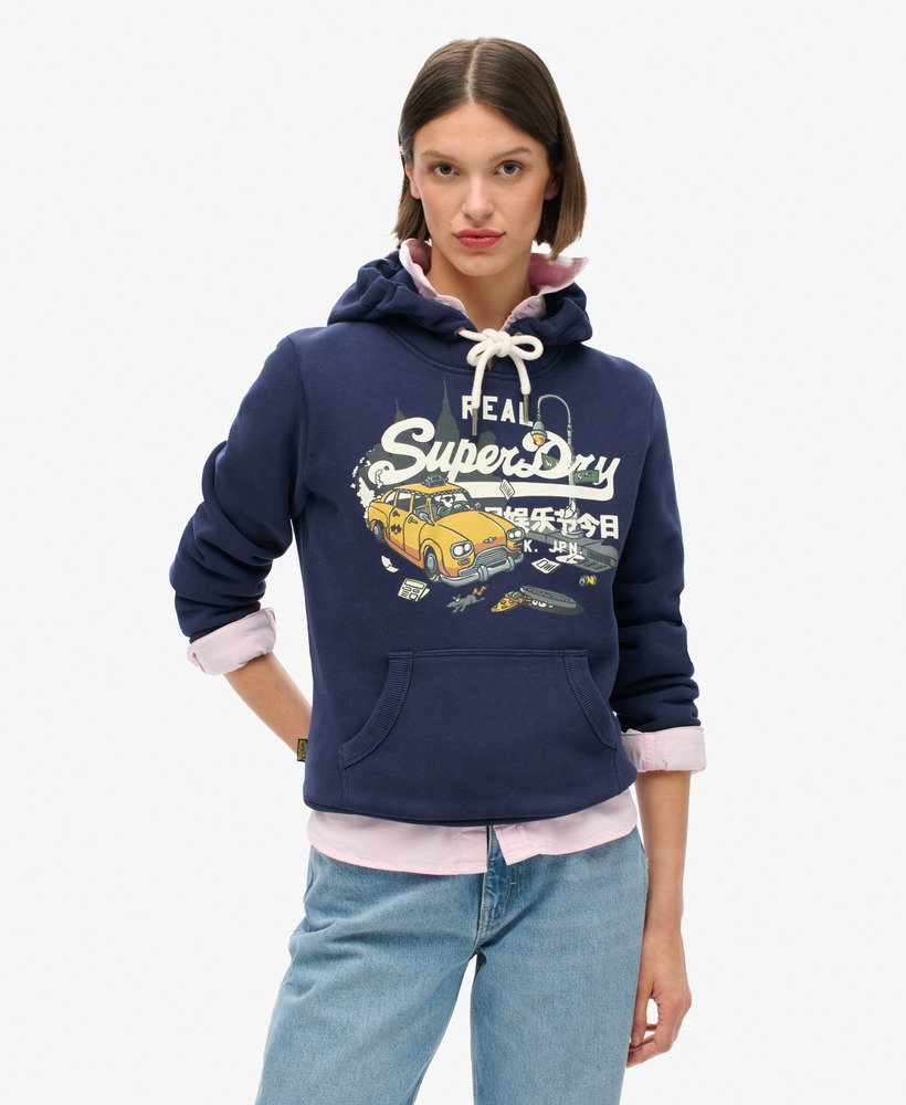bluza z kapturem new york vintage z graficznym logo w kolorze rich navy