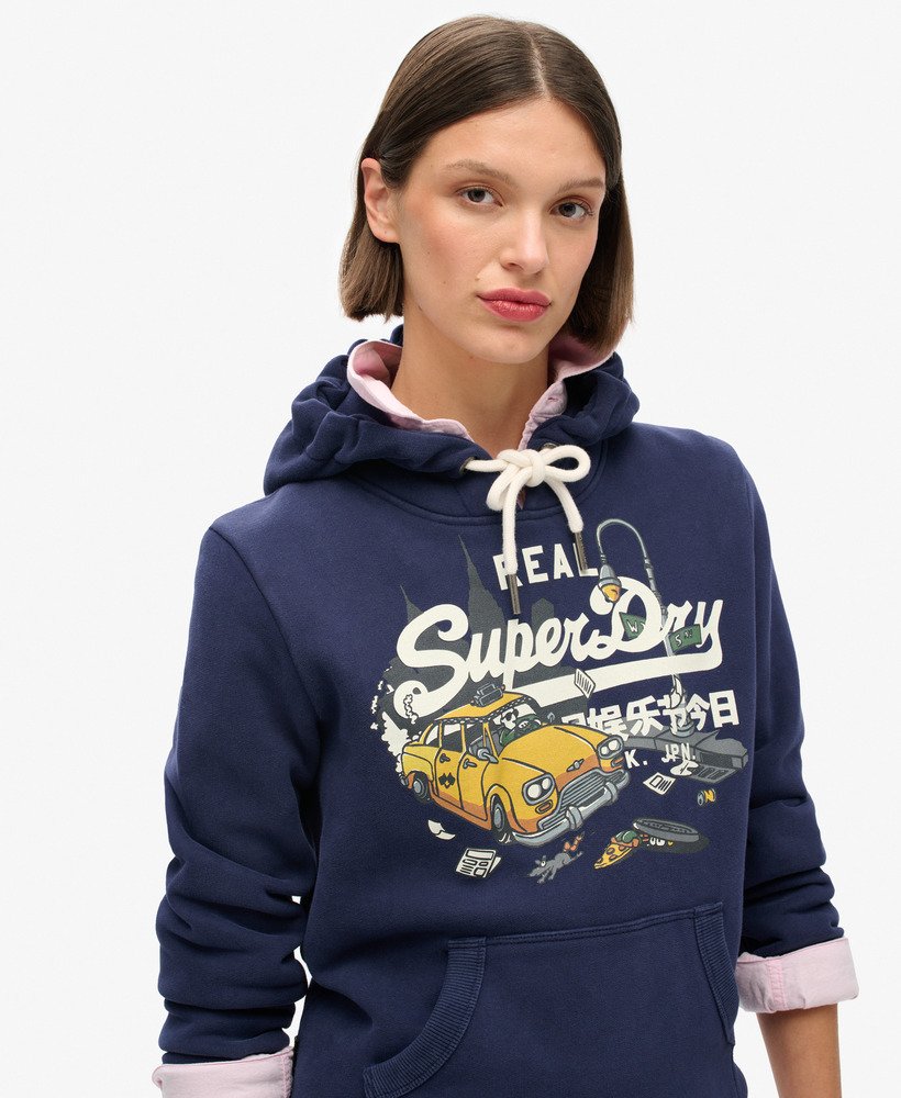 bluza z kapturem new york vintage z graficznym logo w kolorze rich navy