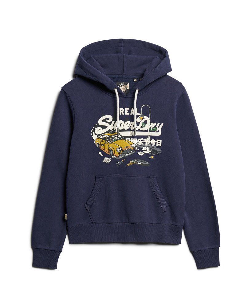 bluza z kapturem new york vintage z graficznym logo w kolorze rich navy