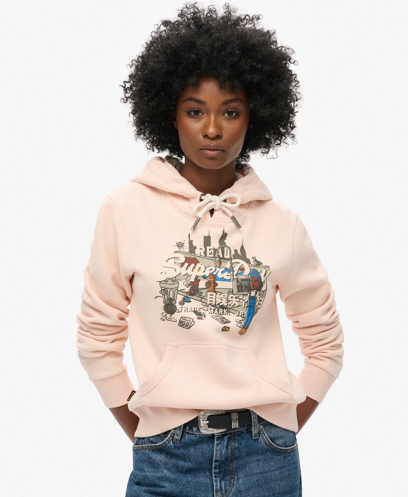 bluza z kapturem new york vintage z graficznym logo w kolorze różowej gliny
