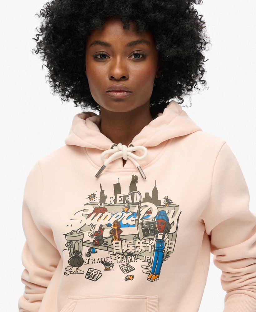 bluza z kapturem new york vintage z graficznym logo w kolorze różowej gliny