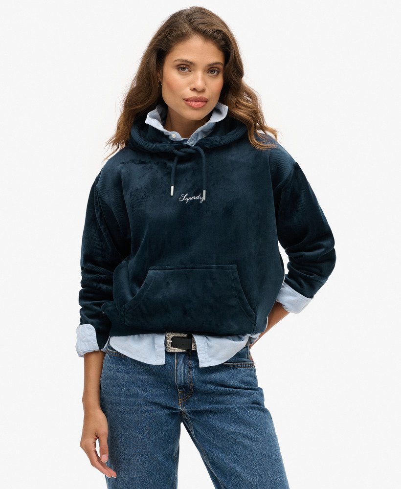 luźna bluza z kapturem country club velour w kolorze granatowym