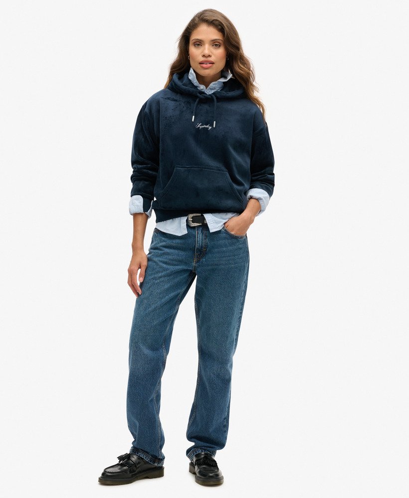 luźna bluza z kapturem country club velour w kolorze granatowym