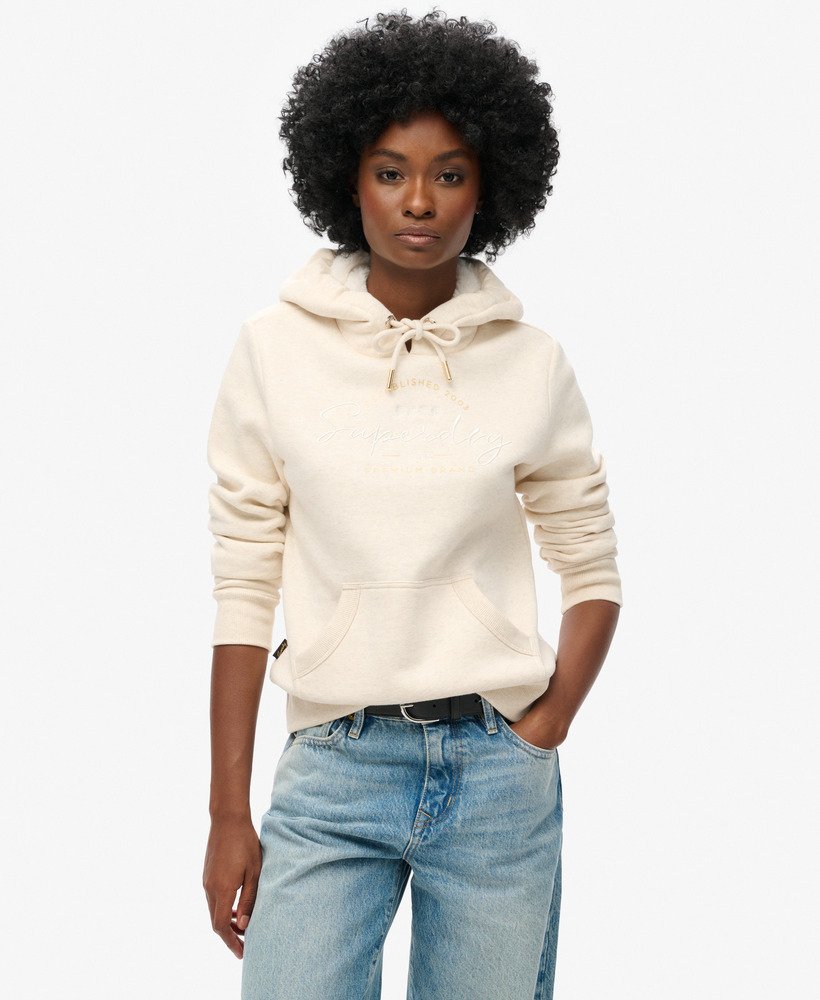 bluza z kapturem luxe metallic logo w kolorze oat cream marl