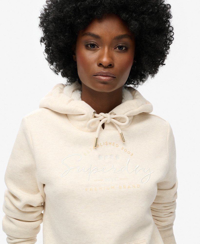 bluza z kapturem luxe metallic logo w kolorze oat cream marl