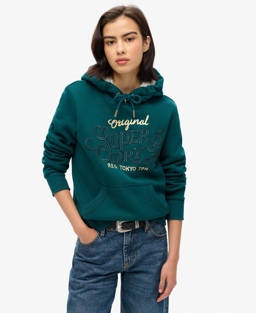 bluza z kapturem luxe metallic logo w kolorze gŁĘbokiego morska