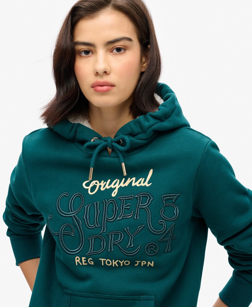 bluza z kapturem luxe metallic logo w kolorze gŁĘbokiego morska