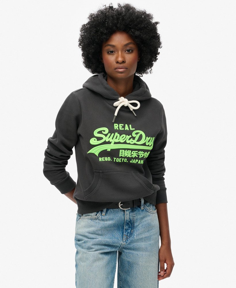 bluza z kapturem neon vintage z haftowanym logo w kolorze blackboard
