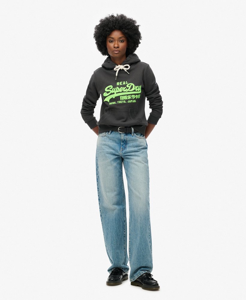 bluza z kapturem neon vintage z haftowanym logo w kolorze blackboard