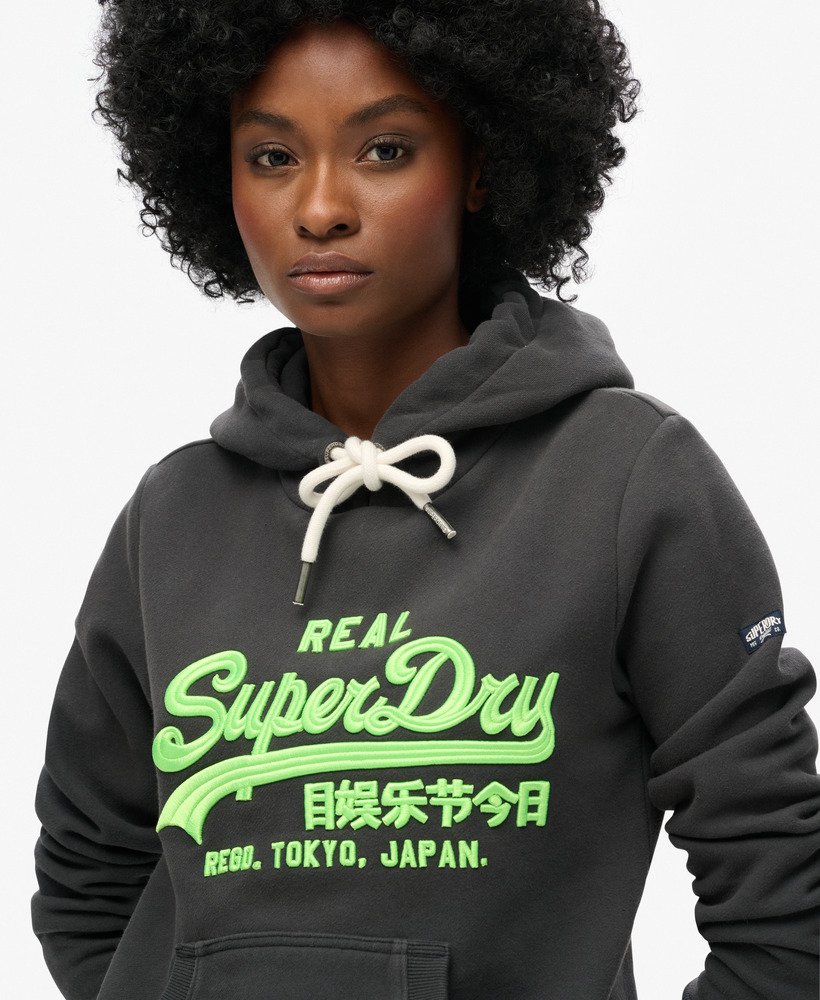 bluza z kapturem neon vintage z haftowanym logo w kolorze blackboard