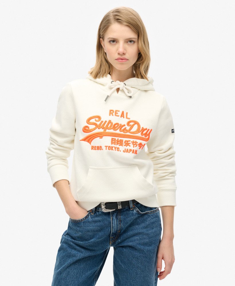 bluza z kapturem neon vintage z haftowanym logo w kolorze zimowej bieli