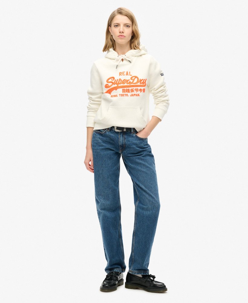 bluza z kapturem neon vintage z haftowanym logo w kolorze zimowej bieli
