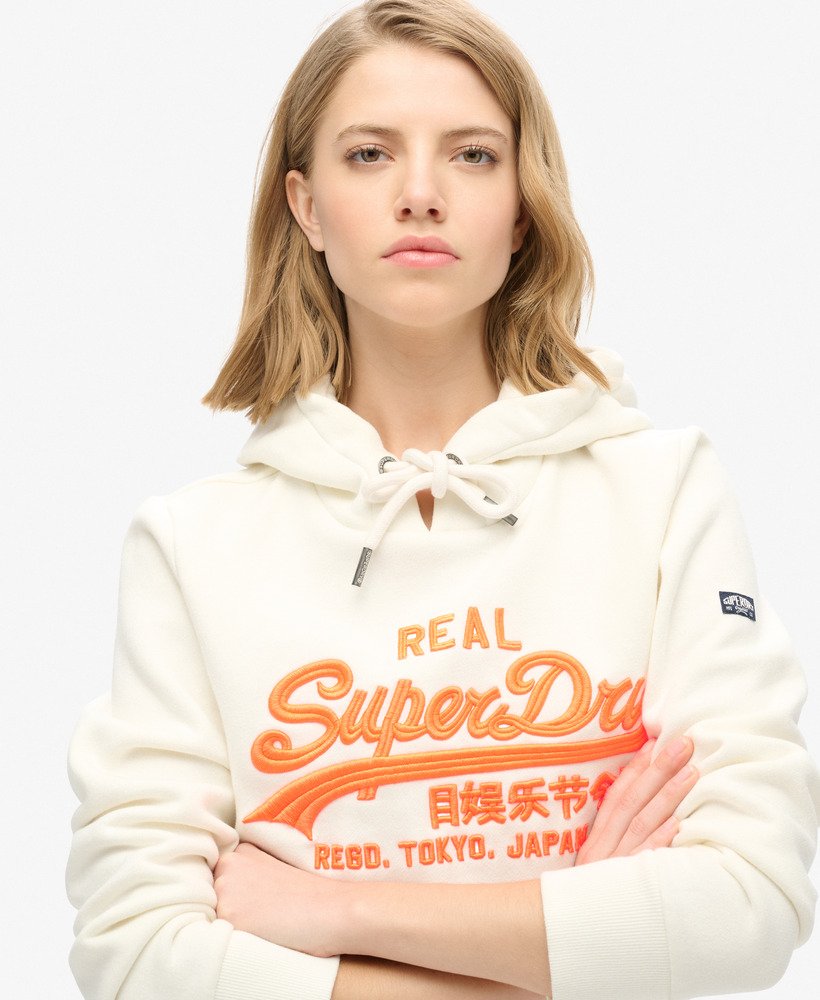 bluza z kapturem neon vintage z haftowanym logo w kolorze zimowej bieli