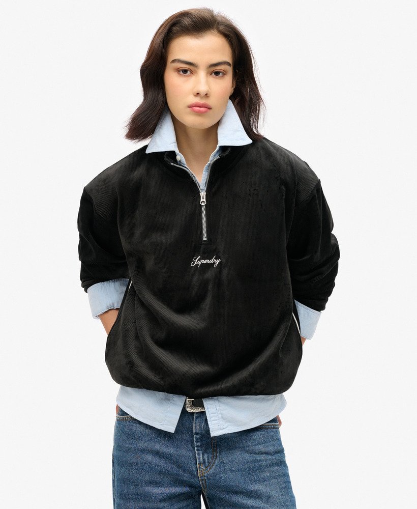 country club velour half-zip w kolorze czarnym