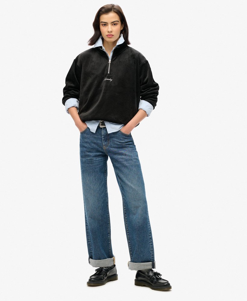 country club velour half-zip w kolorze czarnym