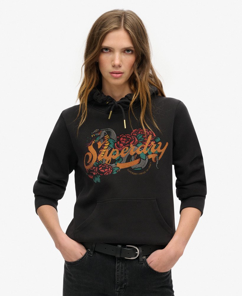 bluza z kapturem z nadrukiem tattoo script w kolorze czarnym