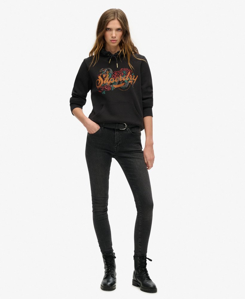 bluza z kapturem z nadrukiem tattoo script w kolorze czarnym