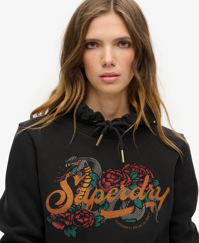 bluza z kapturem z nadrukiem tattoo script w kolorze czarnym