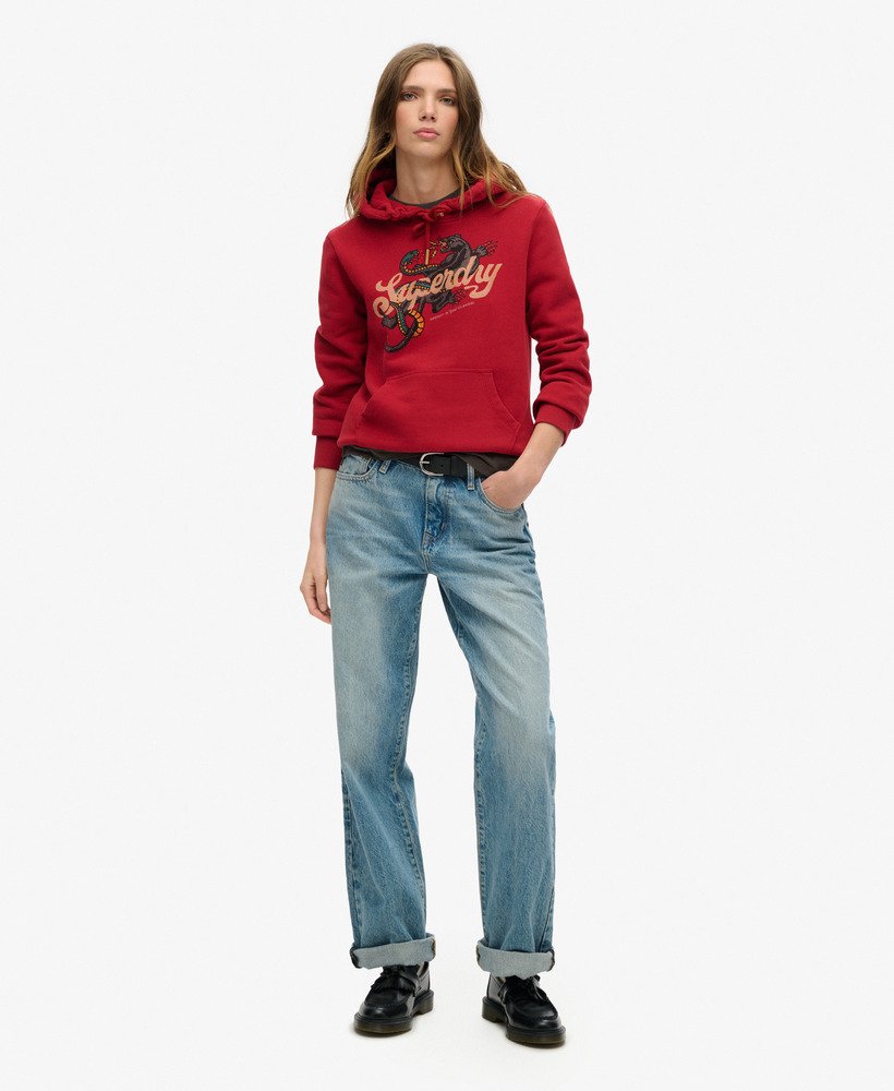 bluza z kapturem z nadrukiem tattoo script w kolorze czerwonej dalii