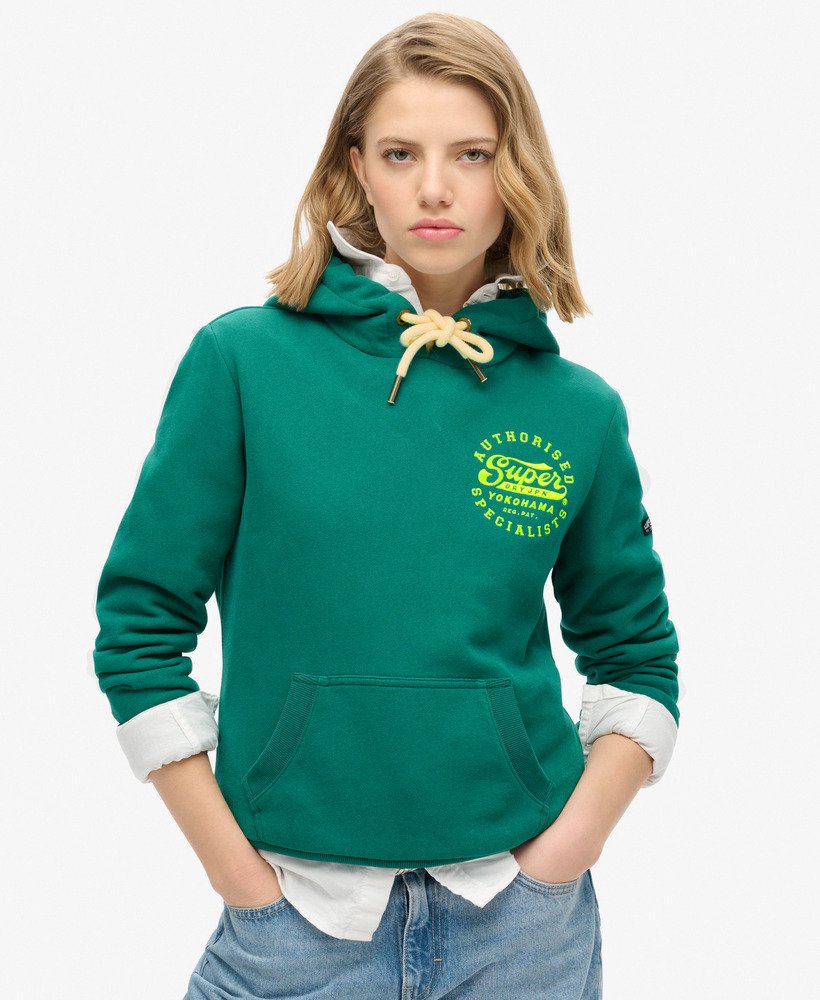 bluza z kapturem z haftowanym neonem w kolorze burzowej zieleni