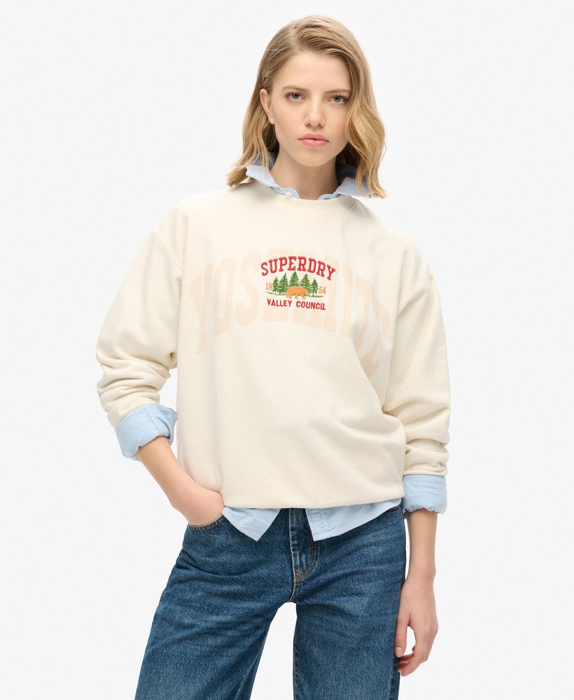 bluza z luźnym okrągłym dekoltem travel souvenir w kolorze kremowym