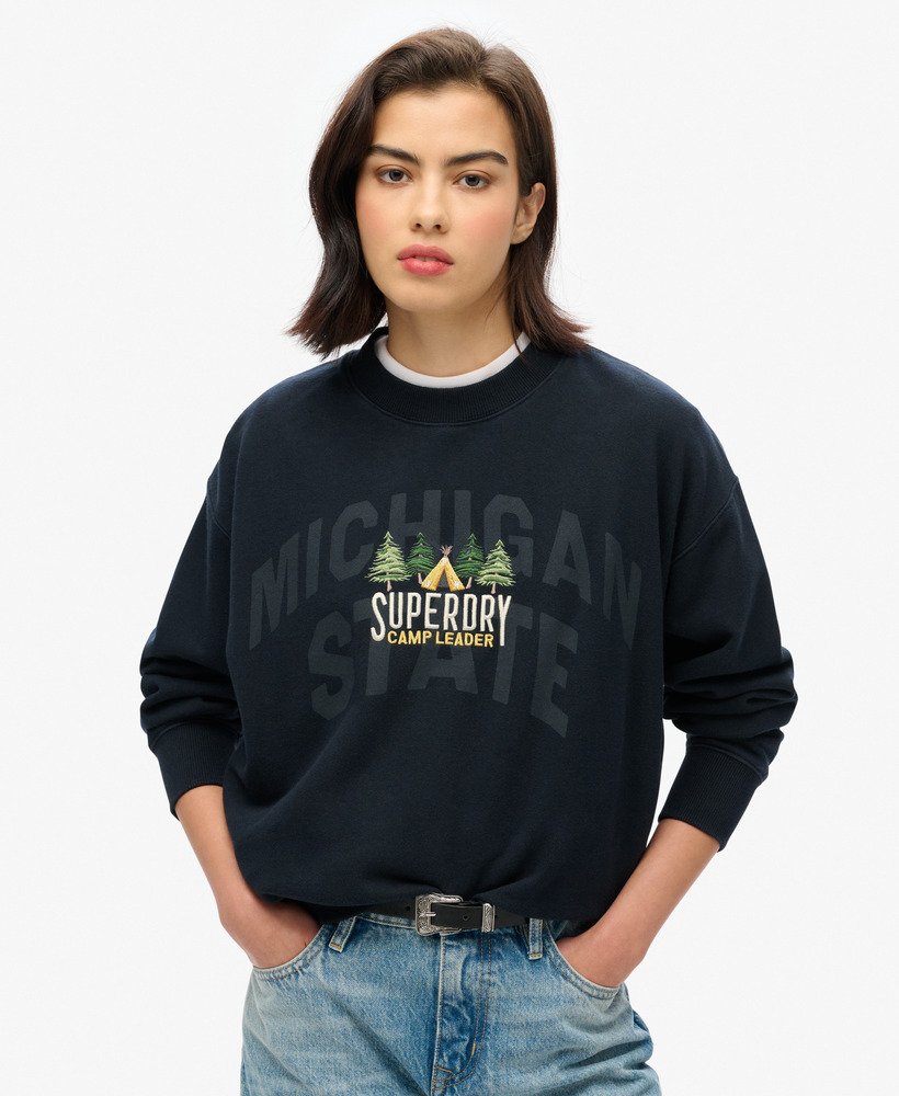 bluza z luźnym okrągłym dekoltem travel souvenir w kolorze eclipse navy