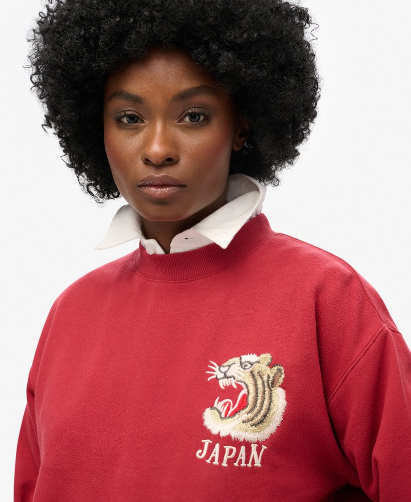 luźna bluza suika z haftem w kolorze czerwonej dalii