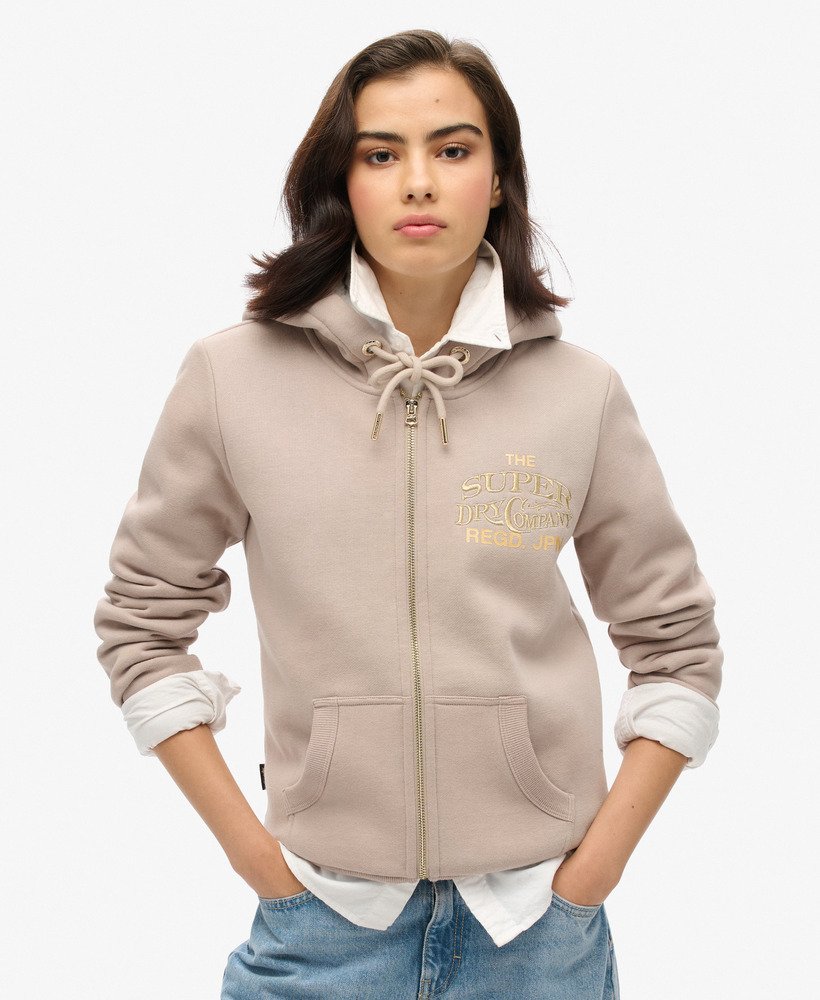 bluza z kapturem i metalicznym logo luxe w kolorze ciepŁej szaroŚci