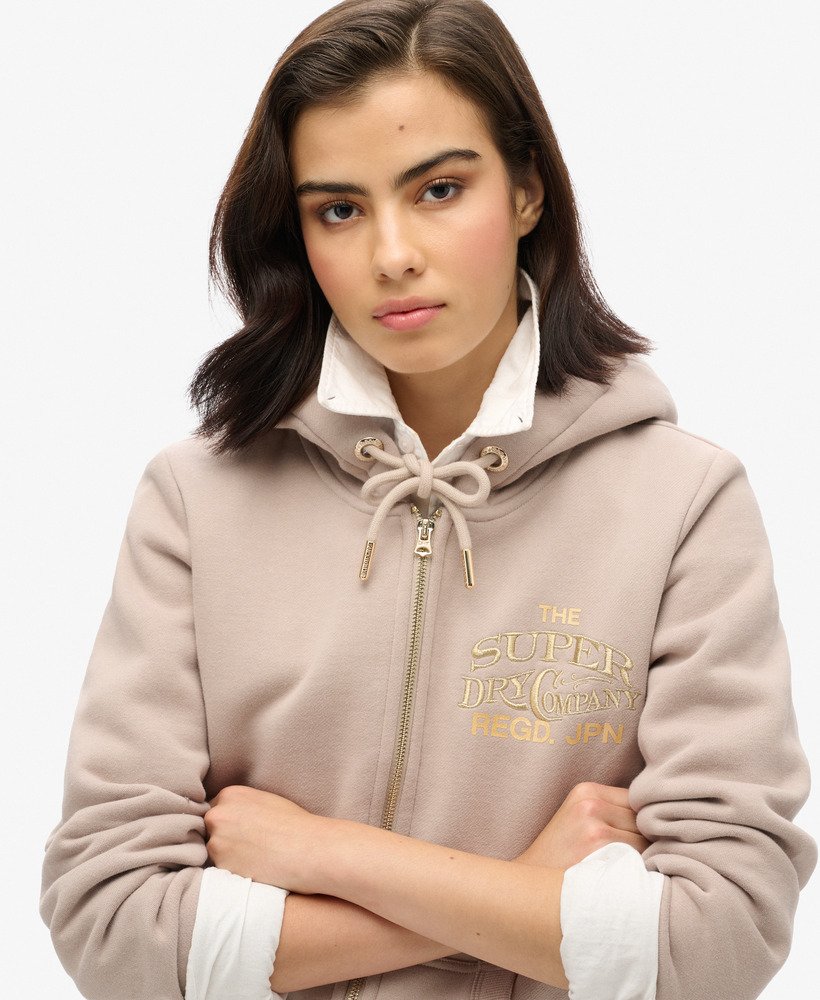 bluza z kapturem i metalicznym logo luxe w kolorze ciepŁej szaroŚci