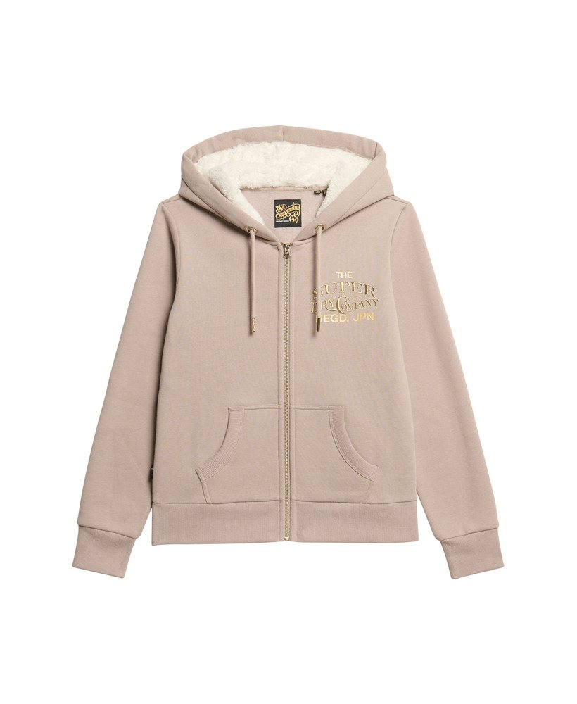 bluza z kapturem i metalicznym logo luxe w kolorze ciepŁej szaroŚci