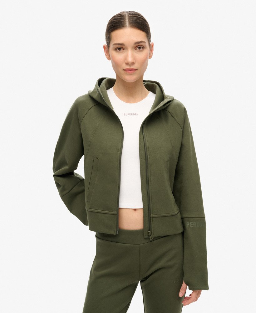 bluza z kapturem sport tech relaxed zip w kolorze army khaki