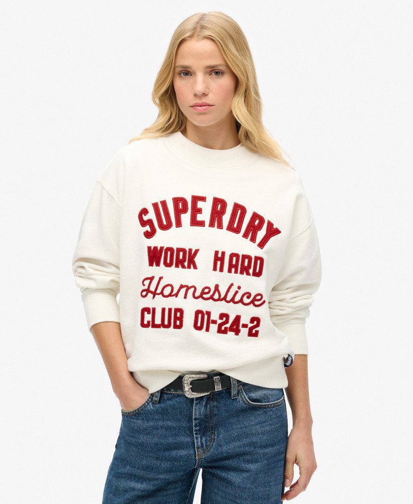 luźny sweter roboczy z haftem w kolorze off white