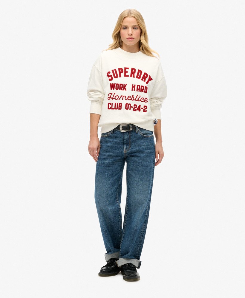 luźny sweter roboczy z haftem w kolorze off white
