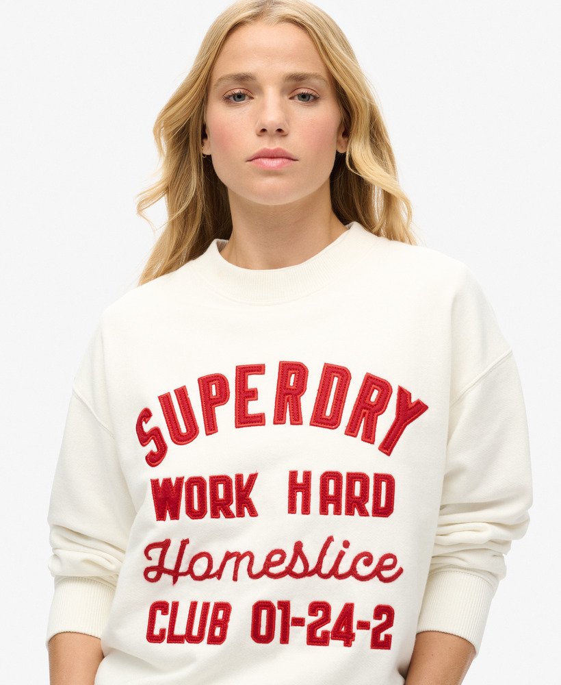 luźny sweter roboczy z haftem w kolorze off white