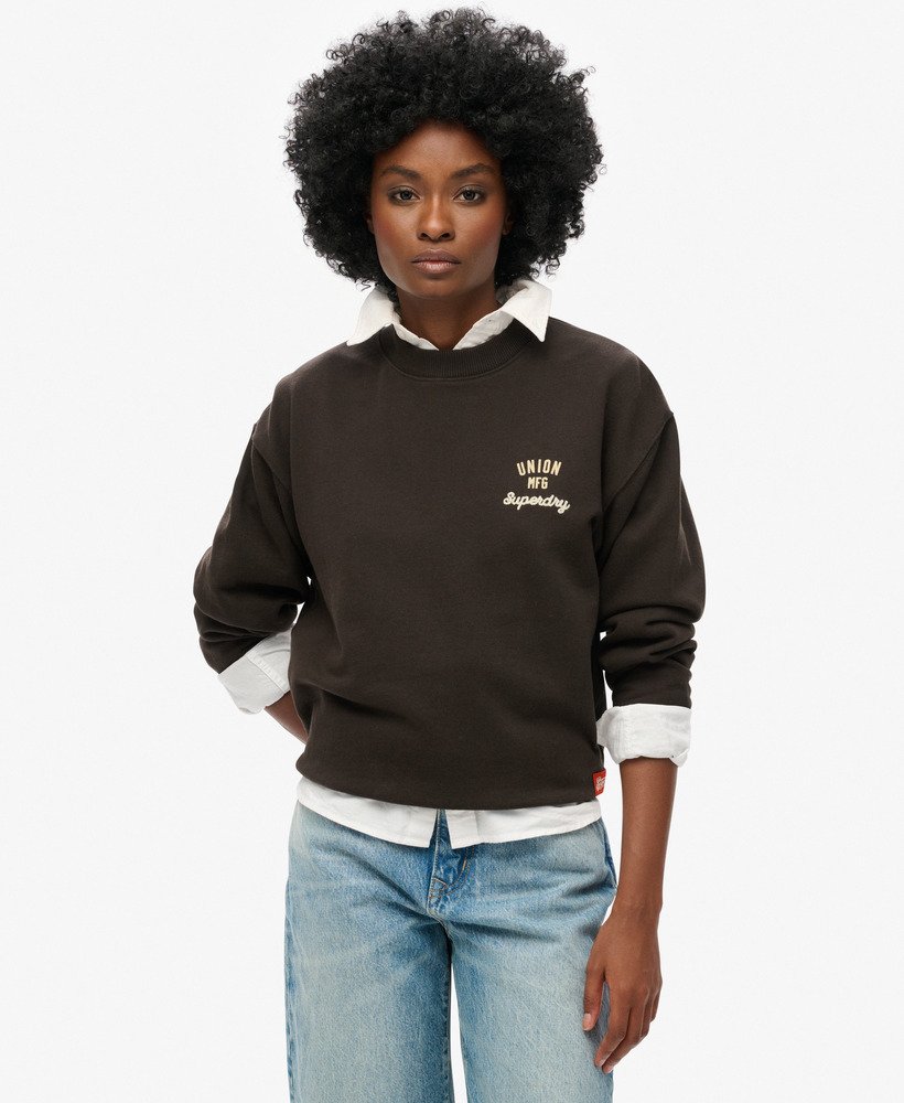 luźny sweter roboczy z haftem w kolorze bison black