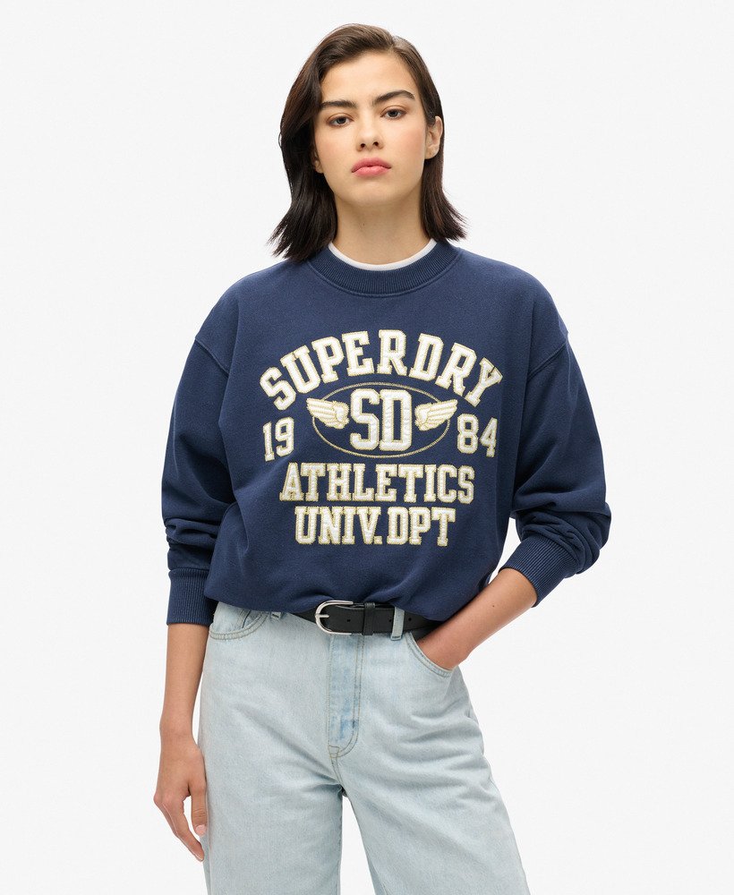 bluza college script loose w kolorze głębokiego indygo granatu i melanżu