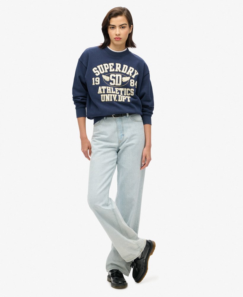 bluza college script loose w kolorze głębokiego indygo granatu i melanżu