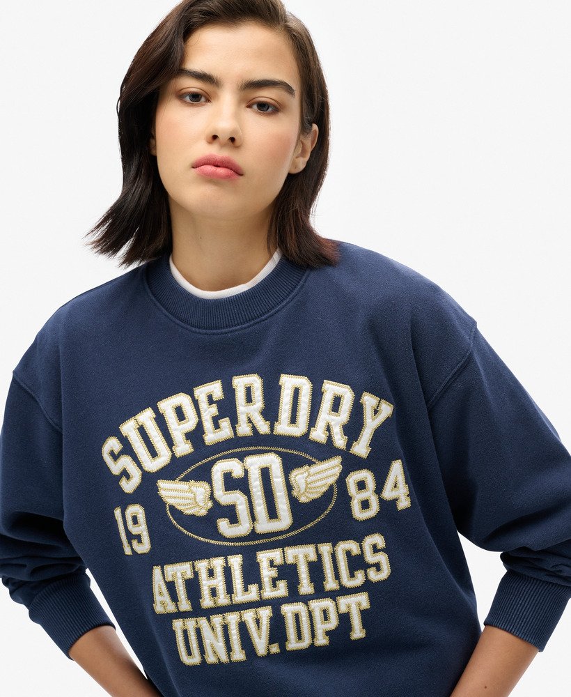bluza college script loose w kolorze głębokiego indygo granatu i melanżu