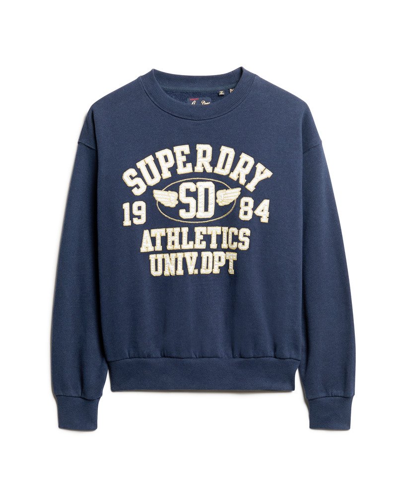 bluza college script loose w kolorze głębokiego indygo granatu i melanżu