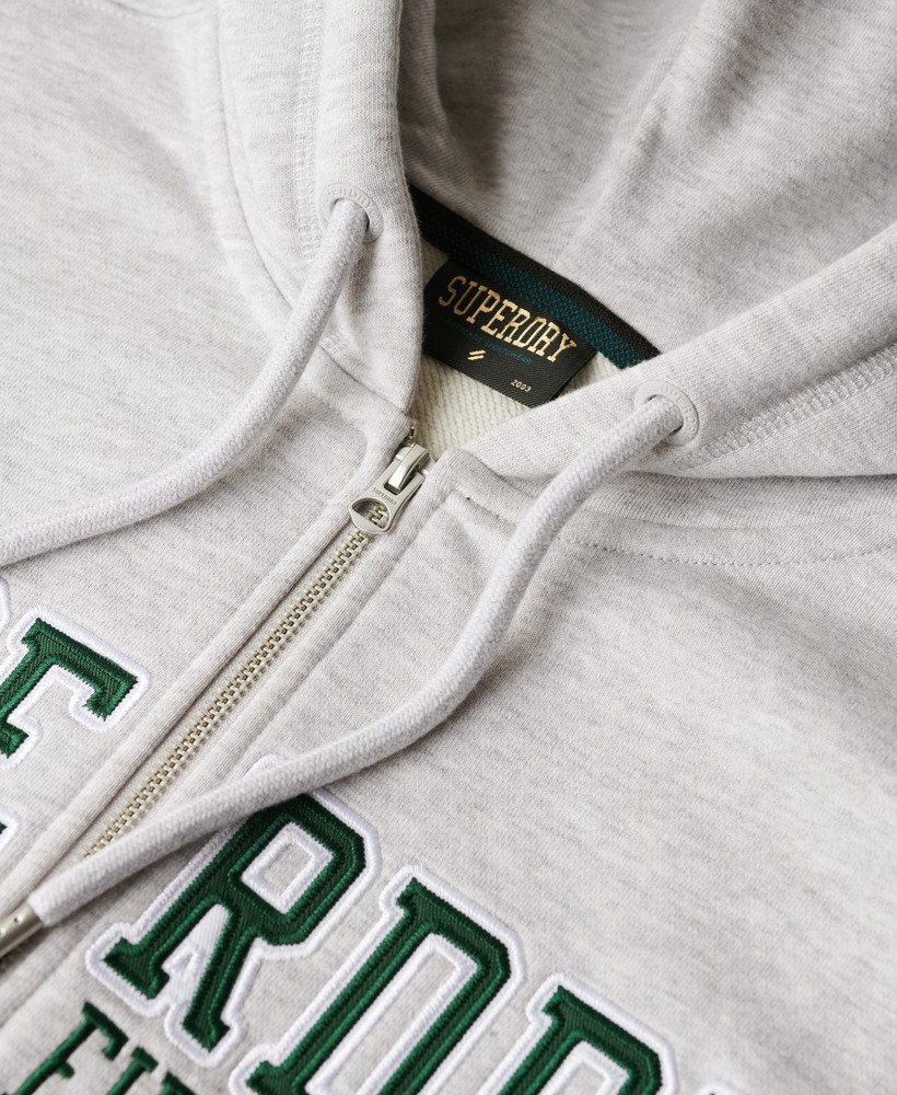 bluza z kapturem i logo chłopaka z collegeu w kolorze szaro-marmurowym
